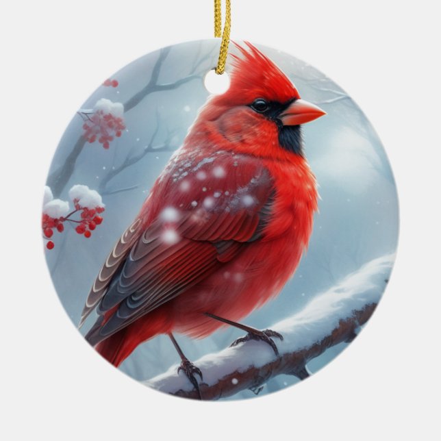 Customizable Christmas Winter Cardinal Ornaments, Ceramic Ornament (Front)