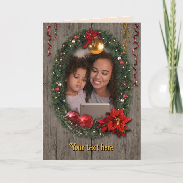 Customizable Christmas Wreath Holiday Card (Front)