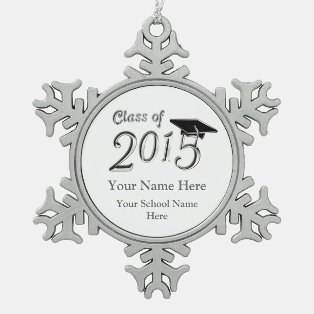 Customizable Class of 2015 Snowflake Pewter Christmas Ornament (Front)