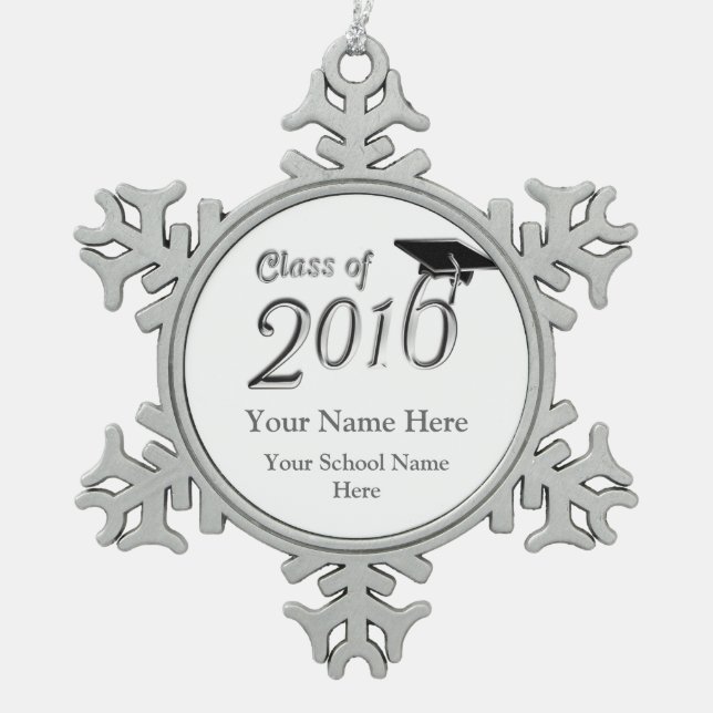 Customizable Class of 2016 Snowflake Pewter Christmas Ornament (Front)