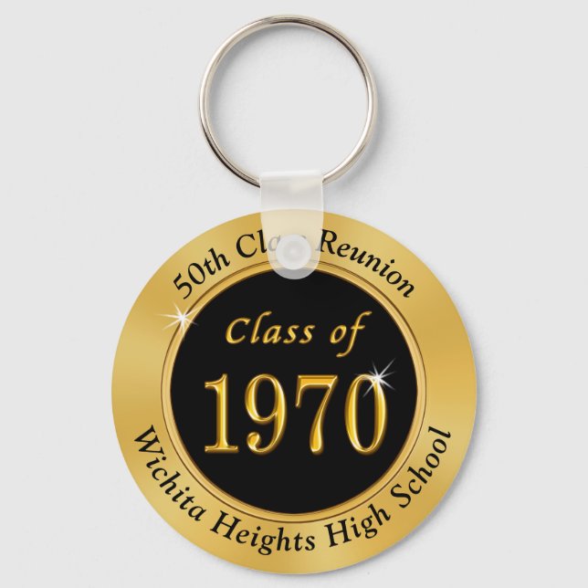 Customizable Class Reunion Key Rings Black, Gold (Front)
