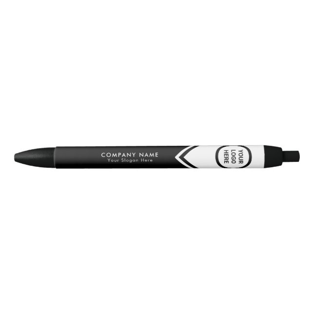 Customizable Classic Black and White Company Logo Black Ink Pen (Front)