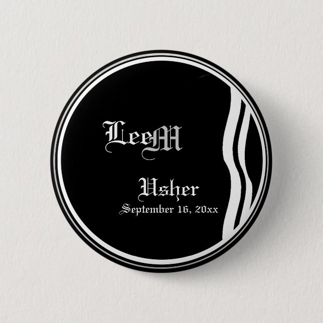 Customizable Classic Black and White Usher Button (Front)