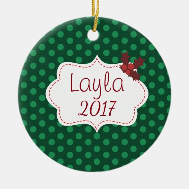 Customizable Classic Christmas with Name and Year Ceramic Ornament (Front)