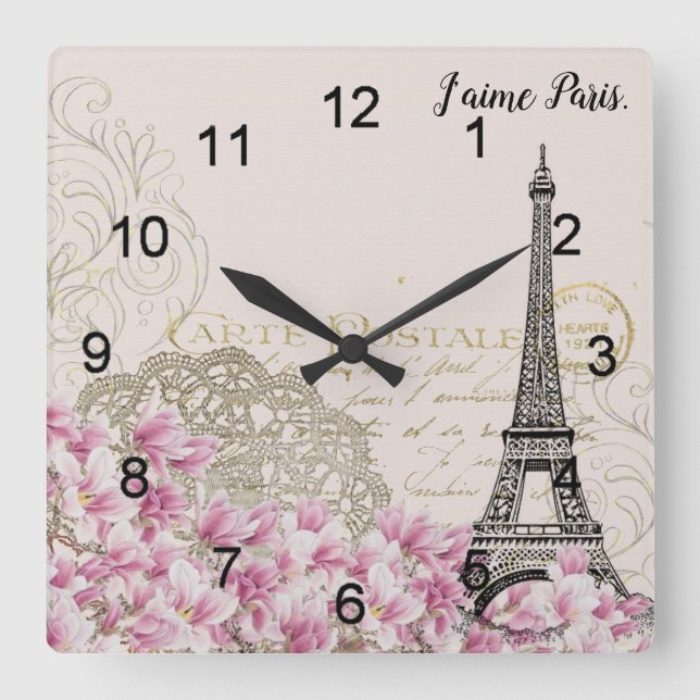 Customizable Classic Paris Motif  Square Wall Clock (Front)