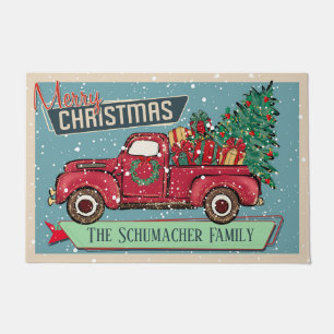 Customizable Classic Vintage Truck Merry Christmas Doormat