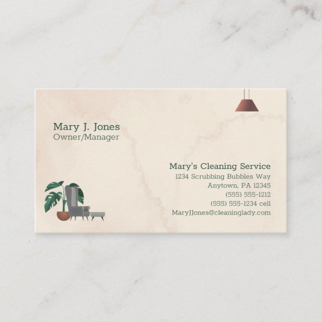 Customizable Cleaning Service Home Eight Line Business Card (Front)