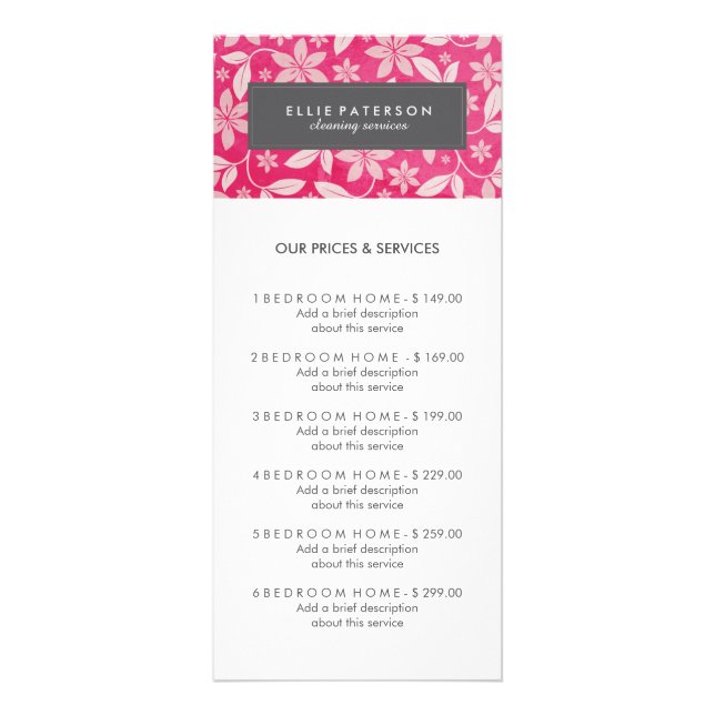 Customizable Cleaning Service Menu Rack Card (Front)