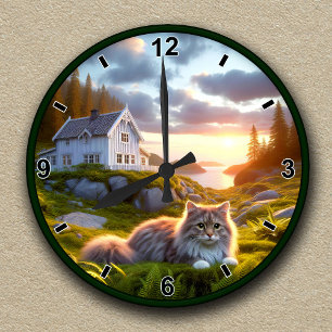 Customizable Clock With a Norwegian Forest Cat