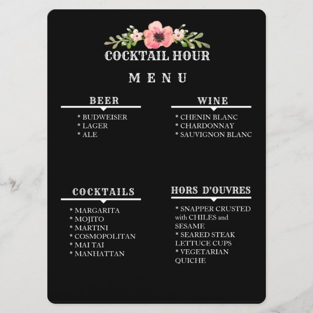 Customizable COCKTAIL HOUR MENU (Front)