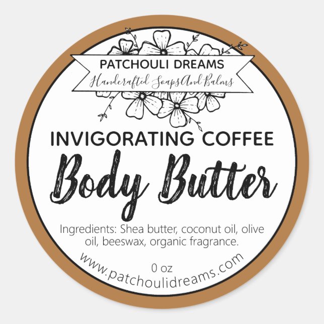 Customizable Coffee Body Butter Label Handmade (Front)