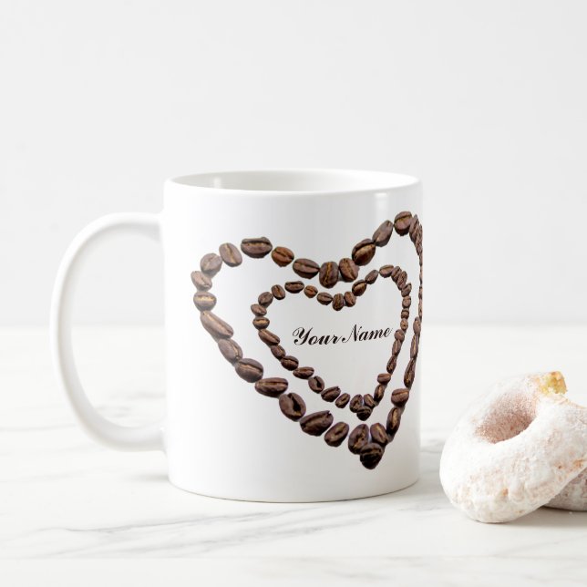 Customizable Coffeeholic mug coffee beans love! (With Donut)