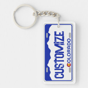 Customizable Colorado blue license plate keychain