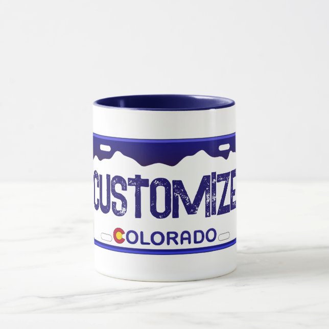 Customizable Colorado blue license plate mug (Center)
