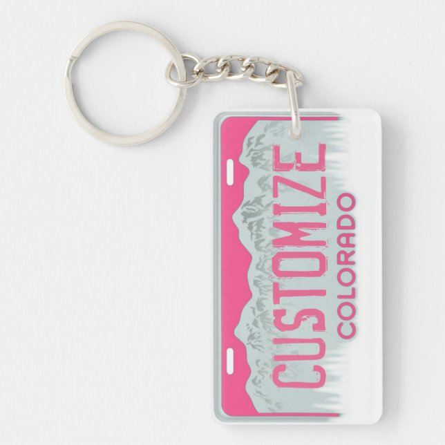 Customizable Colorado license plate pink keychain (Front)