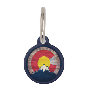 Customizable Colorado rustic wood flag pet id tag