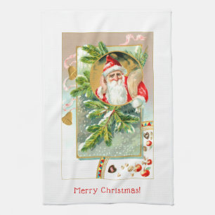 Customizable Colorful Santa with Treats Kitchen Towel