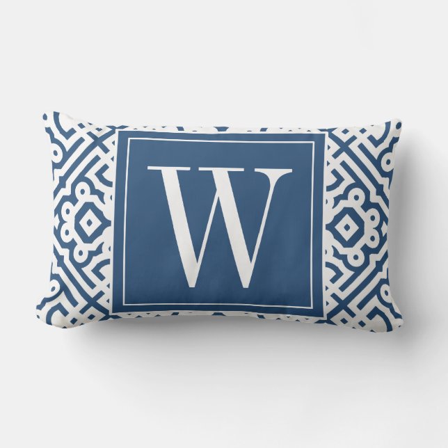 Customizable Colour! Modern Labyrinth Monogram Lumbar Pillow (Front)