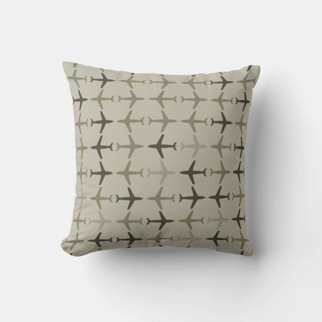 Customizable Colour Monochromatic Planes - Olive Throw Pillow (Front)