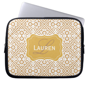 Customizable Colour Monogram Moroccan, Tan Gold Laptop Sleeve
