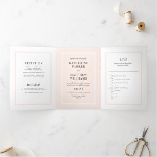 Customizable Colour Pink Border All-In-One Wedding Tri-Fold Invitation