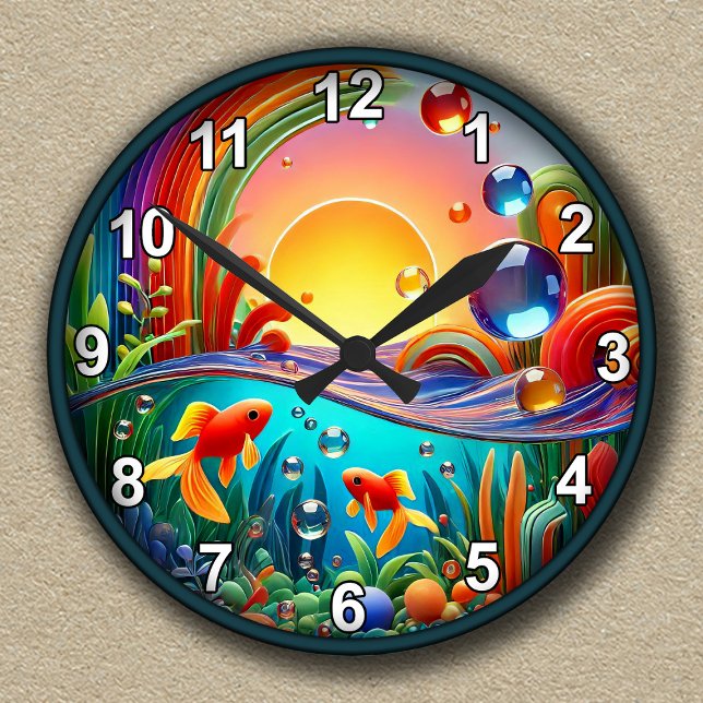 Customizable Colourful Abstract Aquarium  Round Clock (Creator Uploaded)
