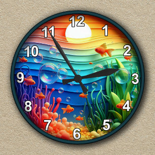 Customizable Colourful Abstract Aquarium Round Clock