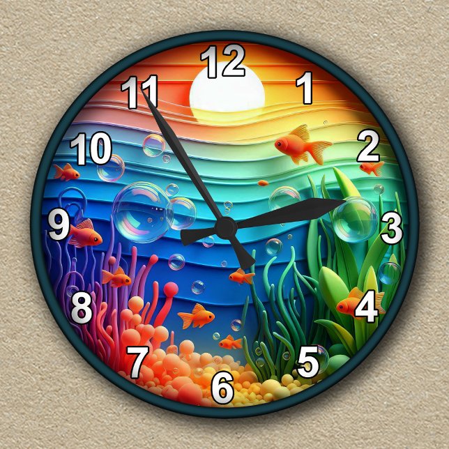 Customizable Colourful Abstract Aquarium  Round Clock (Creator Uploaded)