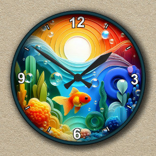 Customizable Colourful Abstract Aquarium Round Clock