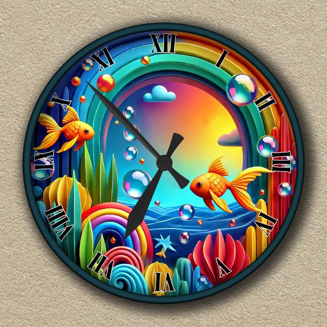 Customizable Colourful Abstract Aquarium  Round Clock (Creator Uploaded)