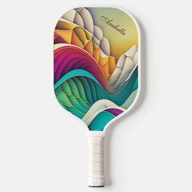 Customizable Colourful abstract waves and mountain Pickleball Paddle (Front)