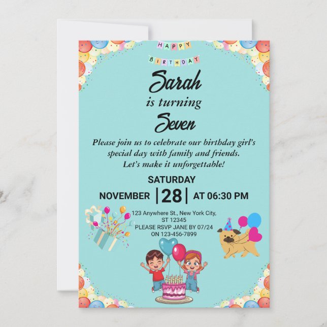 Customizable Colourful Birthday Party Invitation (Front)