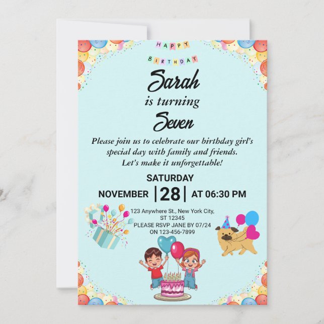 Customizable Colourful Birthday Party Invitation (Front)