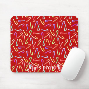 Customizable Colourful Candy Canes on Red Mouse Pad