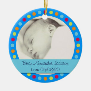Customizable colourful dots photo frame ornament
