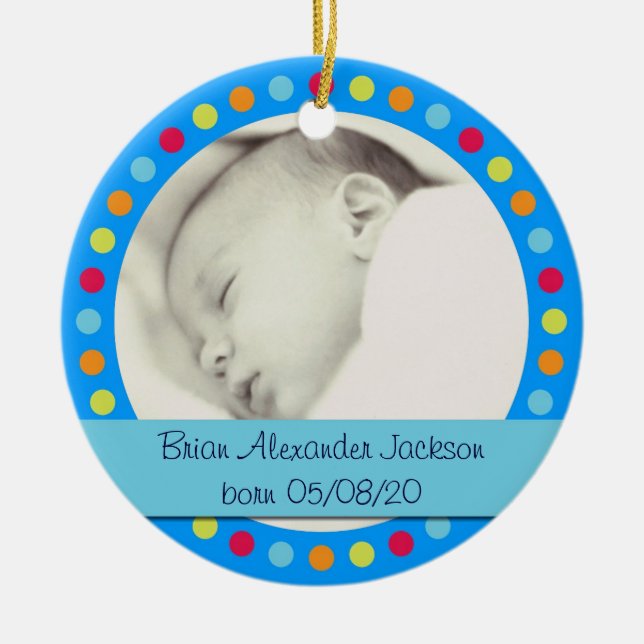 Customizable colourful dots photo frame ornament (Front)