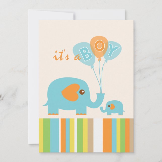 Customizable colourful elephant baby boy shower invitation (Front)