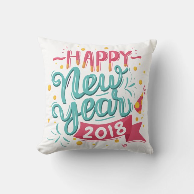 Customizable Colourful Happy New Year Throw Pillow (Front)