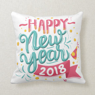 Customizable Colourful Happy New Year Throw Pillow