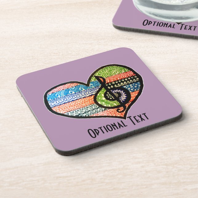 Customizable Colourful Music Lovers Heart Coaster (Left Side)
