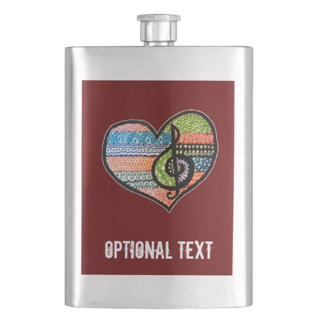 Customizable Colourful Music Lovers Heart Hip Flask (Front)