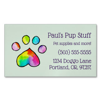 Customizable Colourful Paw Print Magnetic Business Card