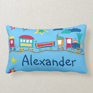 Customizable colourful train boys room pillow
