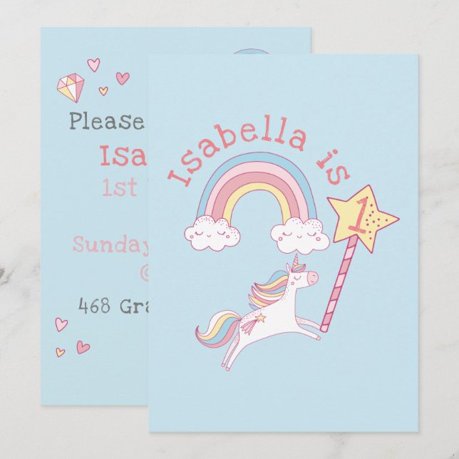 Customizable Colourful Unicorn Magic Wand Birthday Invitation (Front/Back)