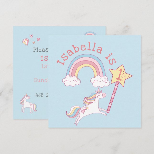 Customizable Colourful Unicorn Magic Wand Birthday Thank You Card (Front/Back)