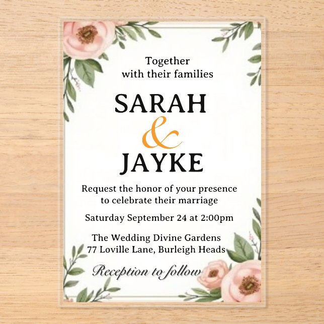 Customizable Colourful Watercolor Floral Acrylic W Acrylic Invitations (Front)