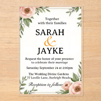 Customizable Colourful Watercolor Floral Acrylic W Invitations