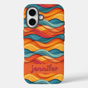 Customizable Colourful Wave Pattern iPhone 16 Case
