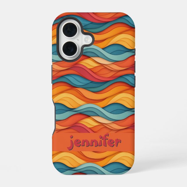 Customizable Colourful Wave Pattern iPhone 16 Case (Back)