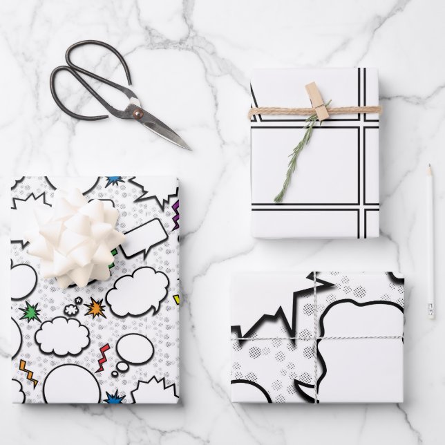 Customizable Comic Book Wrapping Paper Blank Cells (Front)